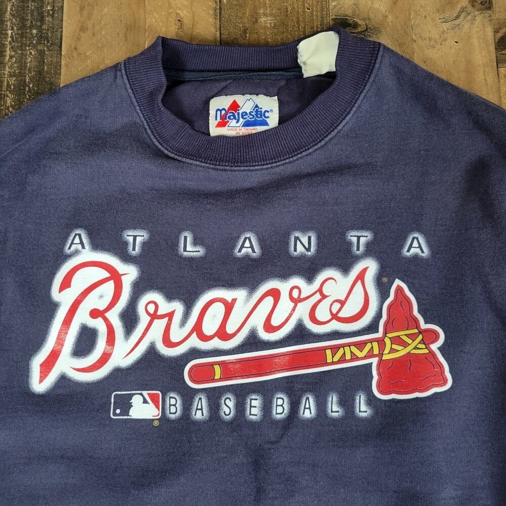 Atlanta Braves Baseball Crewneck Sweater MLB Vintage 90s Majestic Mens Large‎